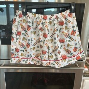 Mud Pie Festive Print Women's Pajama Shorts, L, have some piling & wear